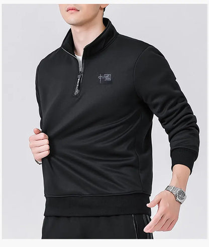 Winter Sweatshirt Men Long Sleeves Fleece Lined Warm Sweatshirt