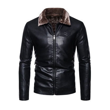 Winter Motorcycle Leather Jacket with Fur Collar