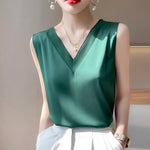 Elegant Women's Silk Chiffon Camisole with Lace V-neck