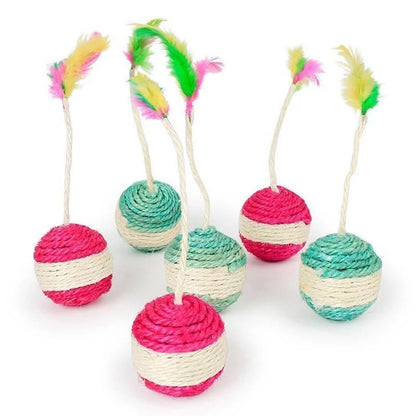 Interactive Sisal Scratching Ball with Feather for Cats