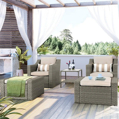 Wicker Lounge Chairs, Ottoman, Loveseat, and Glass Coffee Table