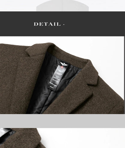 BROWON Men's Solid Color Woolen Trench Coat