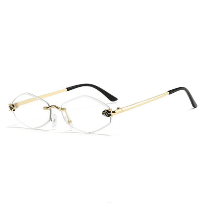 Frameless Diamond Cut Leopard Sunglasses UV400 Small Frame for Women