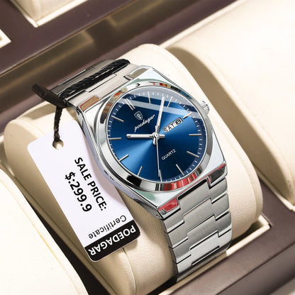 POEDAGAR Luxury Stainless Steel Waterproof Men’s Quartz Watch