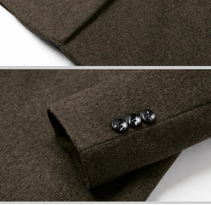 BROWON Men's Solid Color Woolen Trench Coat