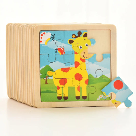 Baby Wooden Montessori Puzzle - 3D Cartoon Animal Puzzle
