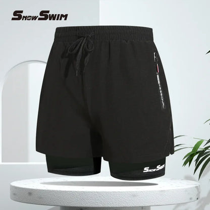 Men’s Quick-Dry Double-Layer Swim Trunks Beach Shorts for Swimming and Spa