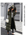 Women's Long Over-Knee Winter Parka with Fur Hood