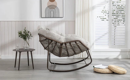 Comfy Wicker Egg Chair with Thick Cushion for Outdoor Relaxation