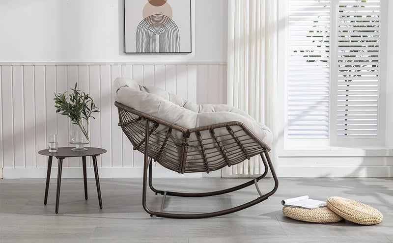 Comfy Wicker Egg Chair with Thick Cushion for Outdoor Relaxation