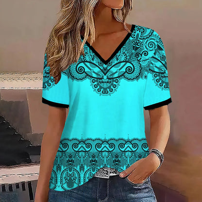 Women's Striped Gradient V-Neck Oversized T-Shirt