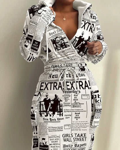Plaid Hooded Drawstring Sweatshirt Dress – Autumn/Winter