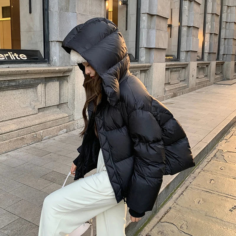 Women’s Hooded Puff-Feel Winter Jacket, Korean Fashion