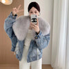 Luxury Women's Fox Fur Collar Goose Down Denim Jacket