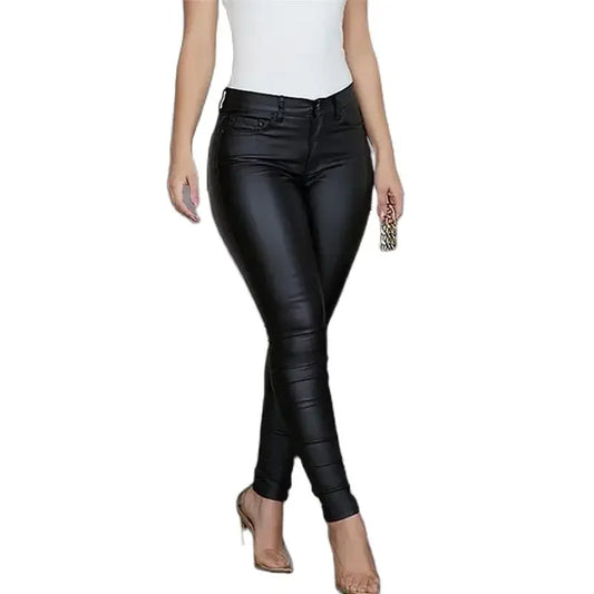 Solid Color PU Leather Pants for Women