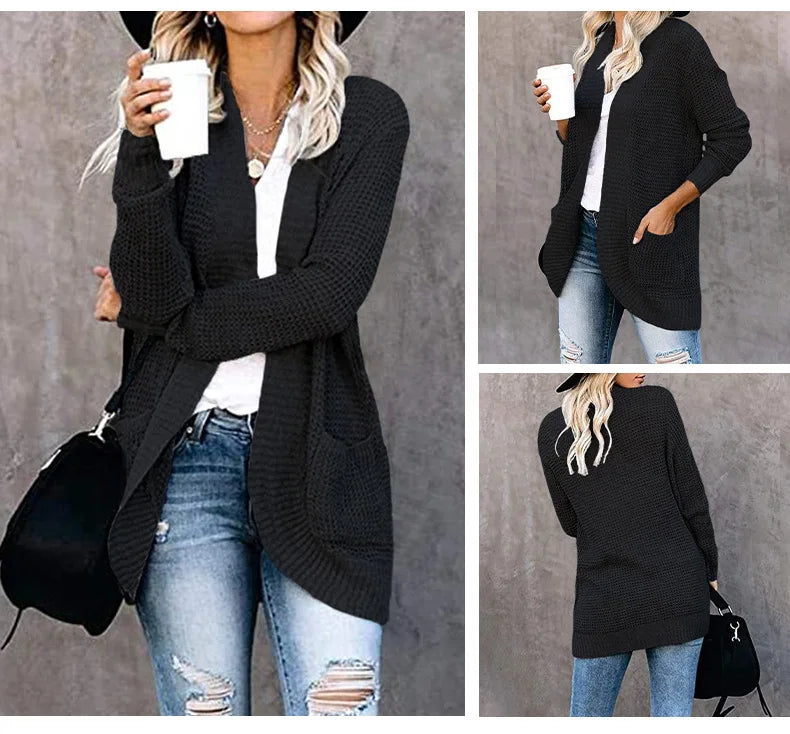 Autumn Knitted Long Coat Women’s Loose Fit Cardigan Sweater Jacket