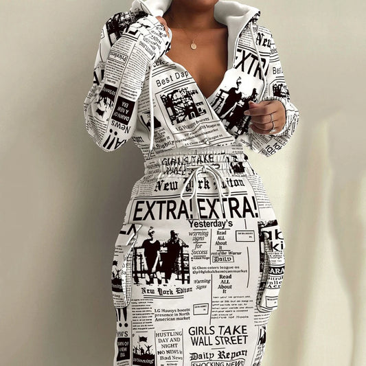 Plaid Hooded Drawstring Sweatshirt Dress – Autumn/Winter