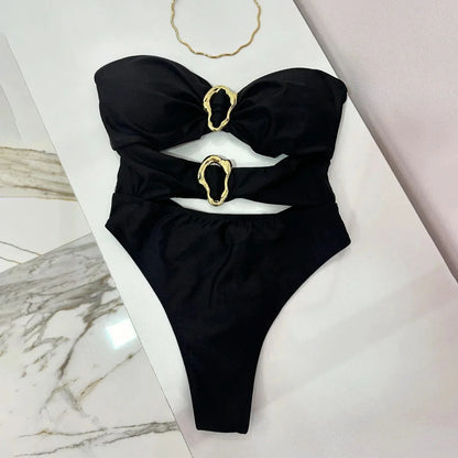 Sexy One Piece Swimsuit for Women with Metal Rings Cut Out Design