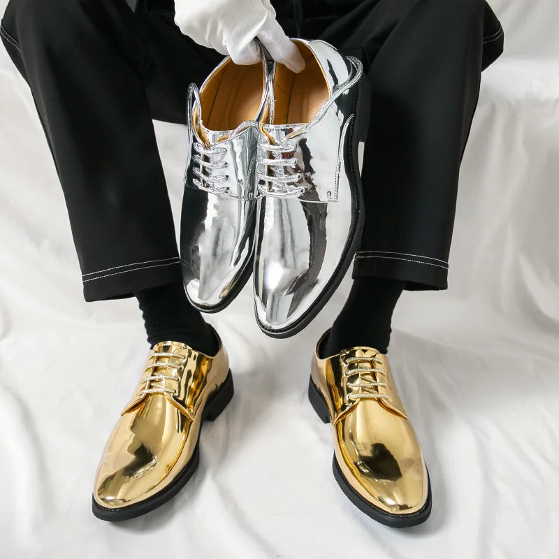 Men's Golden Glitter Leather Wedding & Business Shoes