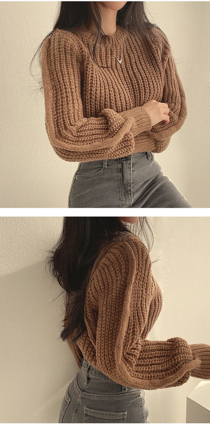 Vintage Harajuku Lantern Sleeve Knit Sweater - Soft & Chic
