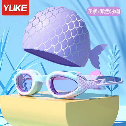 Kids Silicone Swimming Goggles with Cap for Boys and Girls Water Sports