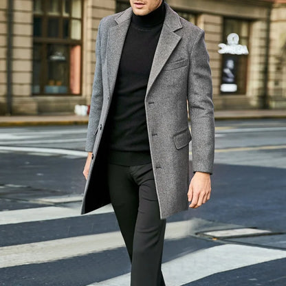 Men's Wool Lapel Trench Coat Single-Breasted England Style
