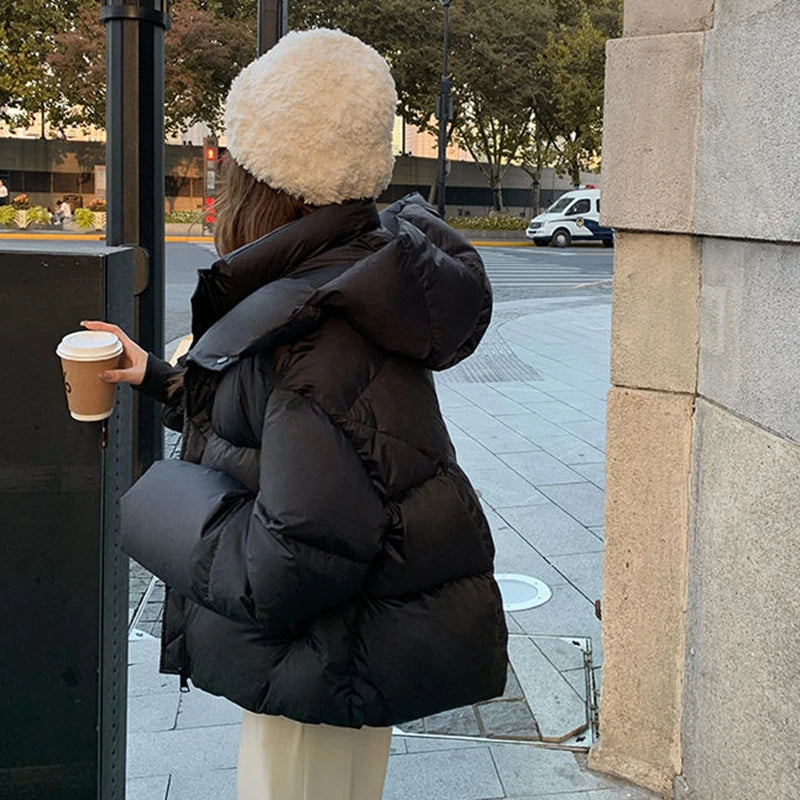 Women’s Hooded Puff-Feel Winter Jacket, Korean Fashion