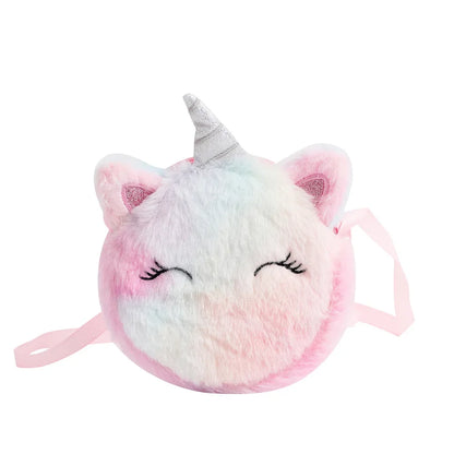 Cartoon Unicorn Plush Shoulder Bag for Toddler Girls
