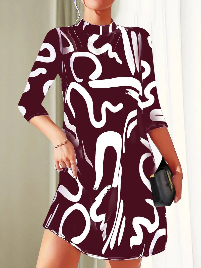 Long Sleeve Printed Mini Dress for Women