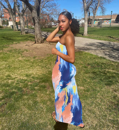Sexy Slim Fit Printed Bandage Long Dress