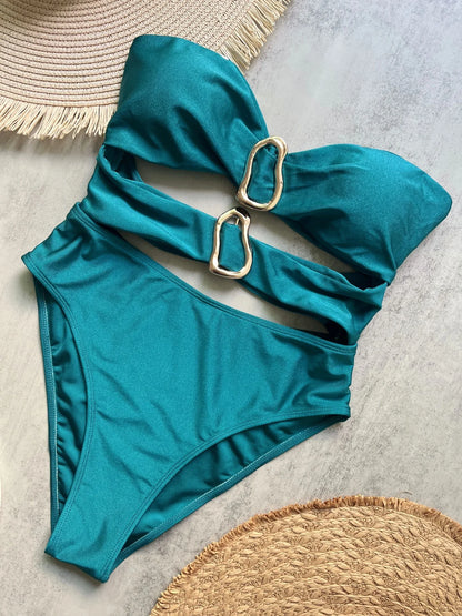 Sexy One Piece Swimsuit for Women with Metal Rings Cut Out Design
