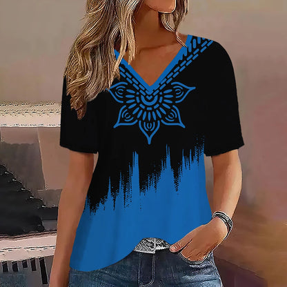 Women's Striped Gradient V-Neck Oversized T-Shirt