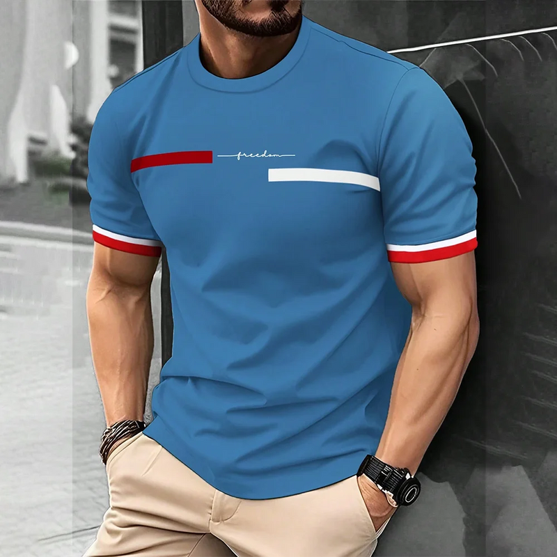 3D Stripe Letter Print Men's Hip Hop T-Shirt