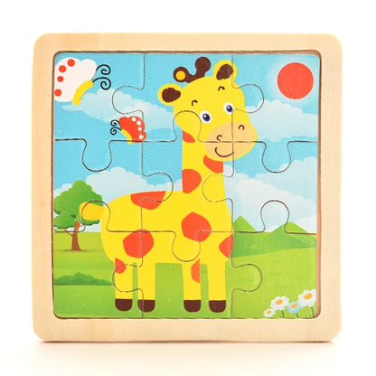 Baby Wooden Montessori Puzzle - 3D Cartoon Animal Puzzle