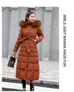 Women's Long Over-Knee Winter Parka with Fur Hood