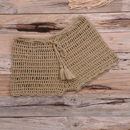 Women’s Crochet Knit Swim Shorts Hollow Out Beachwear with Drawstring