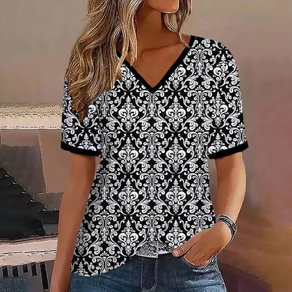 Women's Striped Gradient V-Neck Oversized T-Shirt