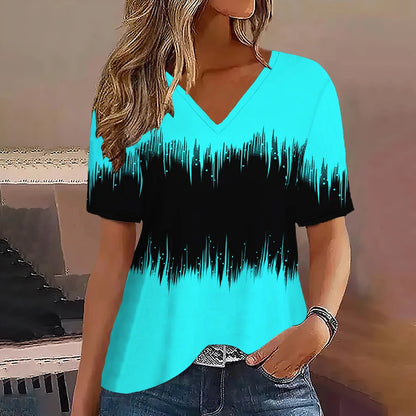 Women's Striped Gradient V-Neck Oversized T-Shirt