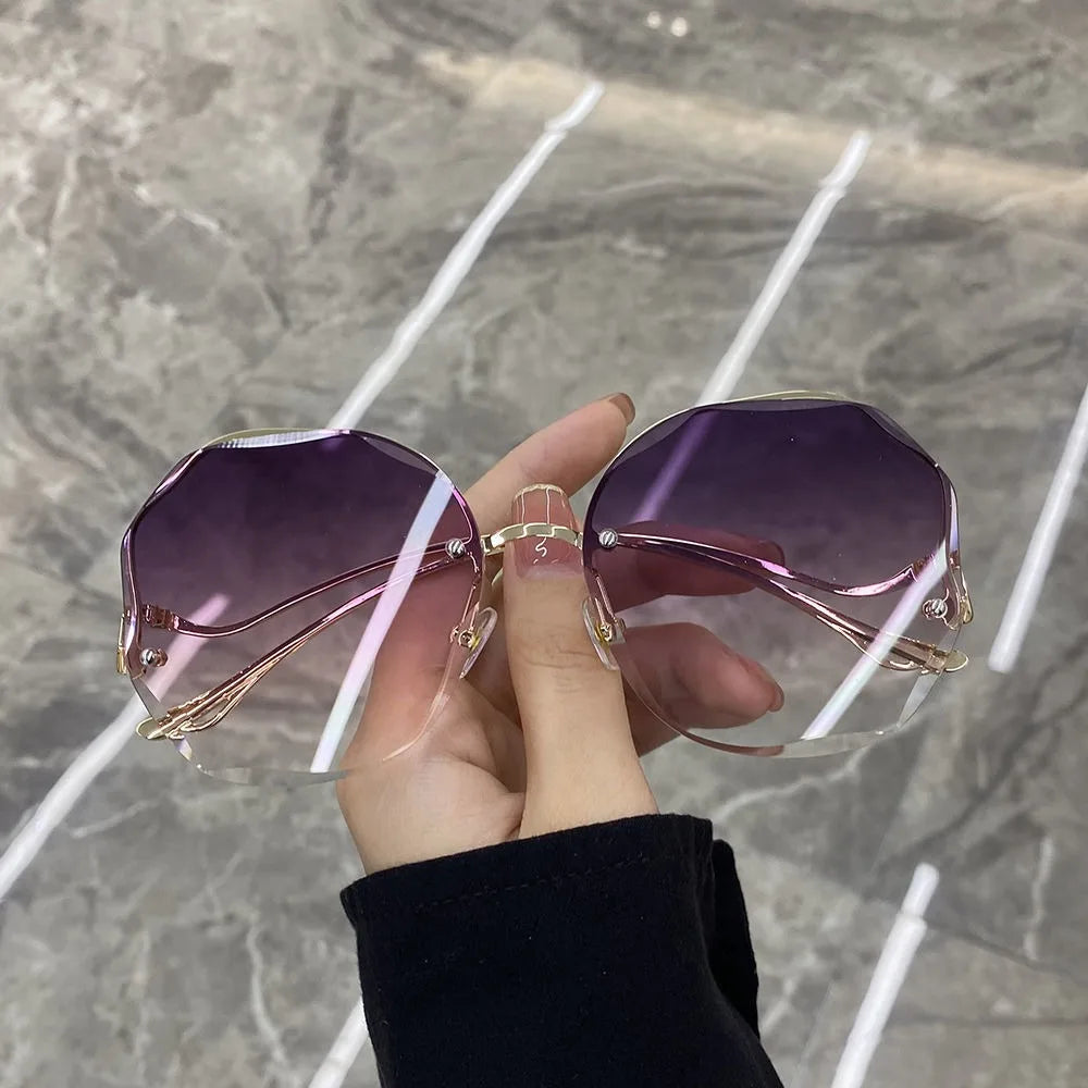 Trendy Polygon Frameless Sunglasses for Women with Metal Curved Legs