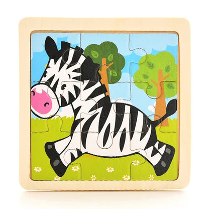 Baby Wooden Montessori Puzzle - 3D Cartoon Animal Puzzle