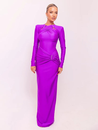 Mozision Sexy Hollow Out Ruched Bodycon Maxi Dress