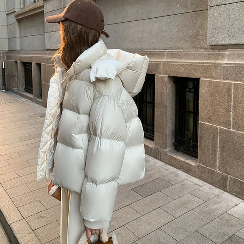 Women’s Hooded Puff-Feel Winter Jacket, Korean Fashion