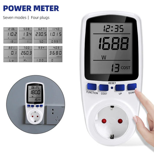 Digital Voltage & Power Meter – Energy Consumption Monitor with Multi-Plug Support
