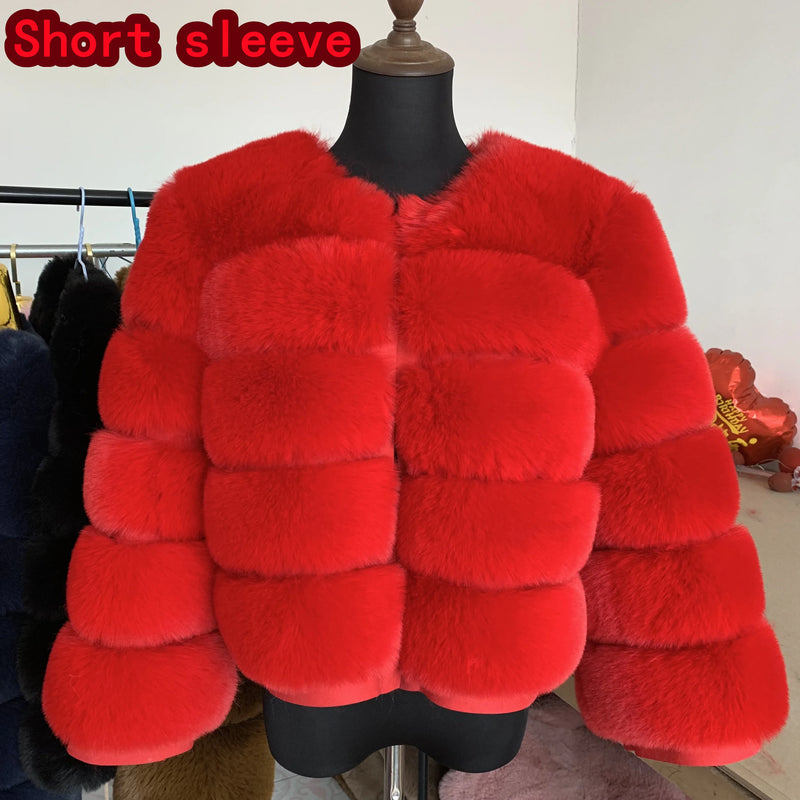 Women's High-Quality Faux Fox Fur Coat