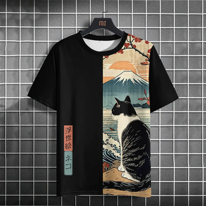 Unisex Japanese Samurai Cat 3D Printed T-shirt