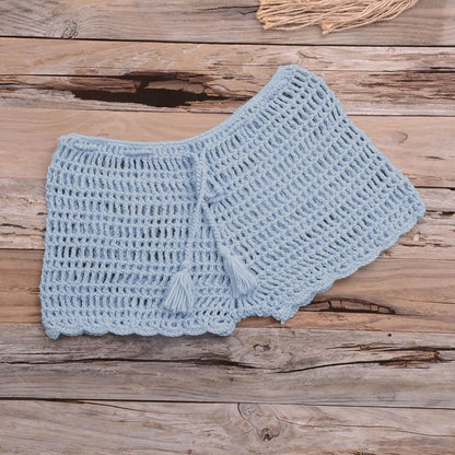 Women’s Crochet Knit Swim Shorts Hollow Out Beachwear with Drawstring