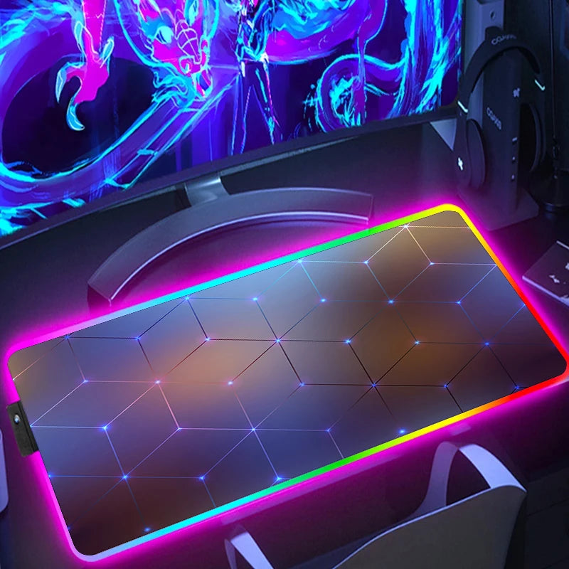 RGB Hexagon Gaming Mouse Pad - Luminous, Anti-Skid Geometric Desk Mat