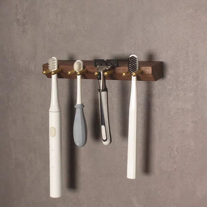Wall Mounted Wood Toothbrush Holder Organizer with Toothpaste Storage Rack
