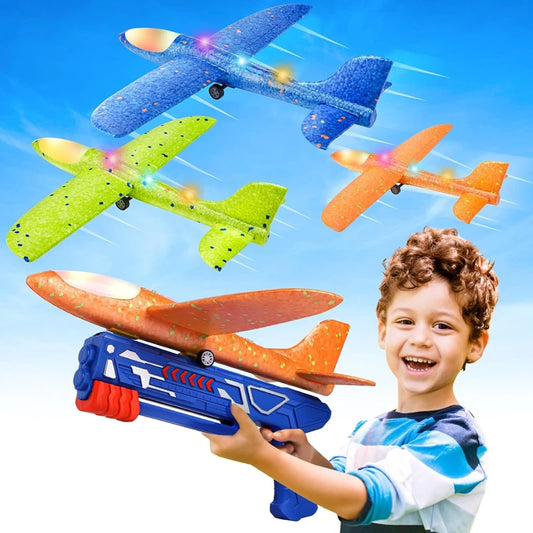 Kids Airplane Launcher Toys – 13.2'' LED Foam Glider Catapult Plane