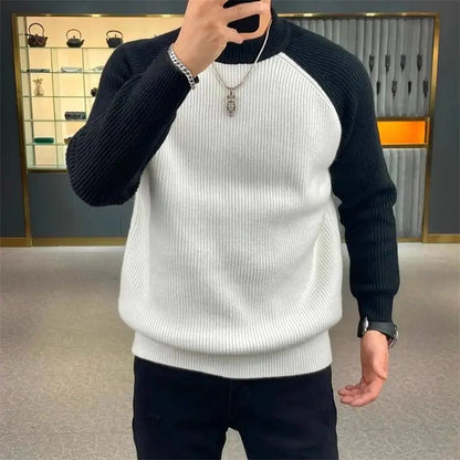 Men’s Casual Patchwork Knit Sweater - Retro Harajuku Pullover